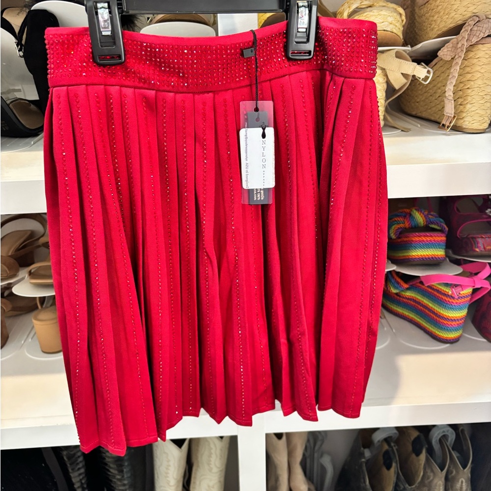 Elegant Red Pleated Skort